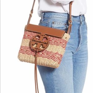 Tory Burch Miller Stripe Straw Crossbody Purse NWT